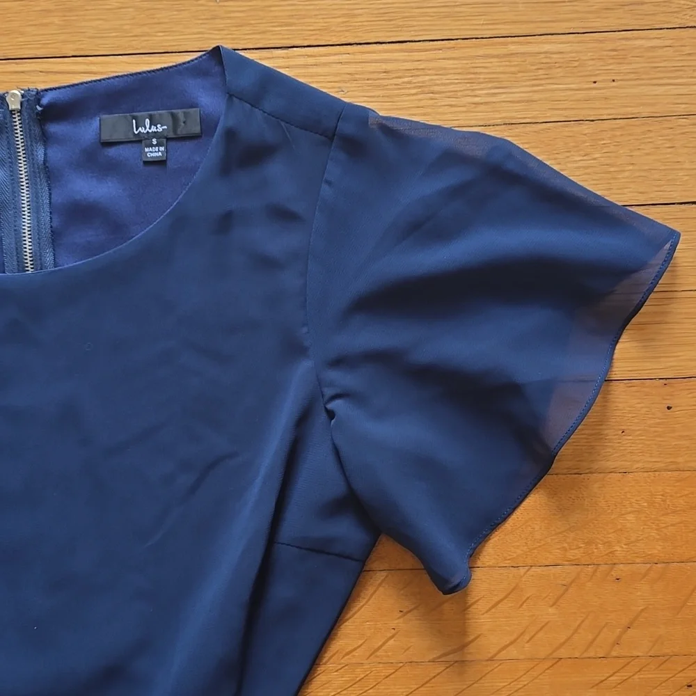 Lulus, Toast to You, Navy, Flutter Sleeve Cutout Jumpsuit, EUC, Women's S - Picture 6 of 16